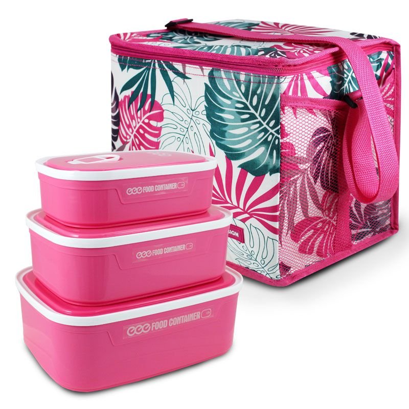 Kit Bolsa Térmica Quadrada e Kit de 3 Pçs Potes p/ Alimentos
