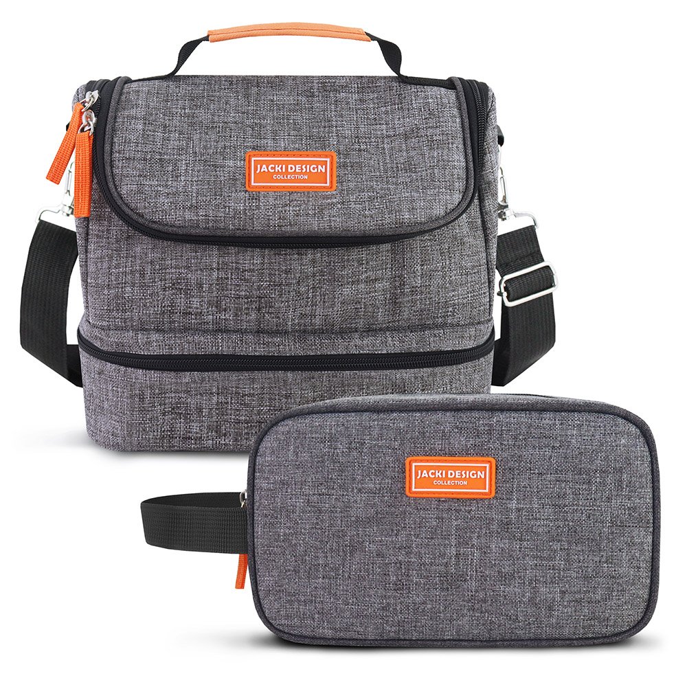 Kit Bolsa Térmica c/ 2 Compartimentos e Necessaire VIBE Prata